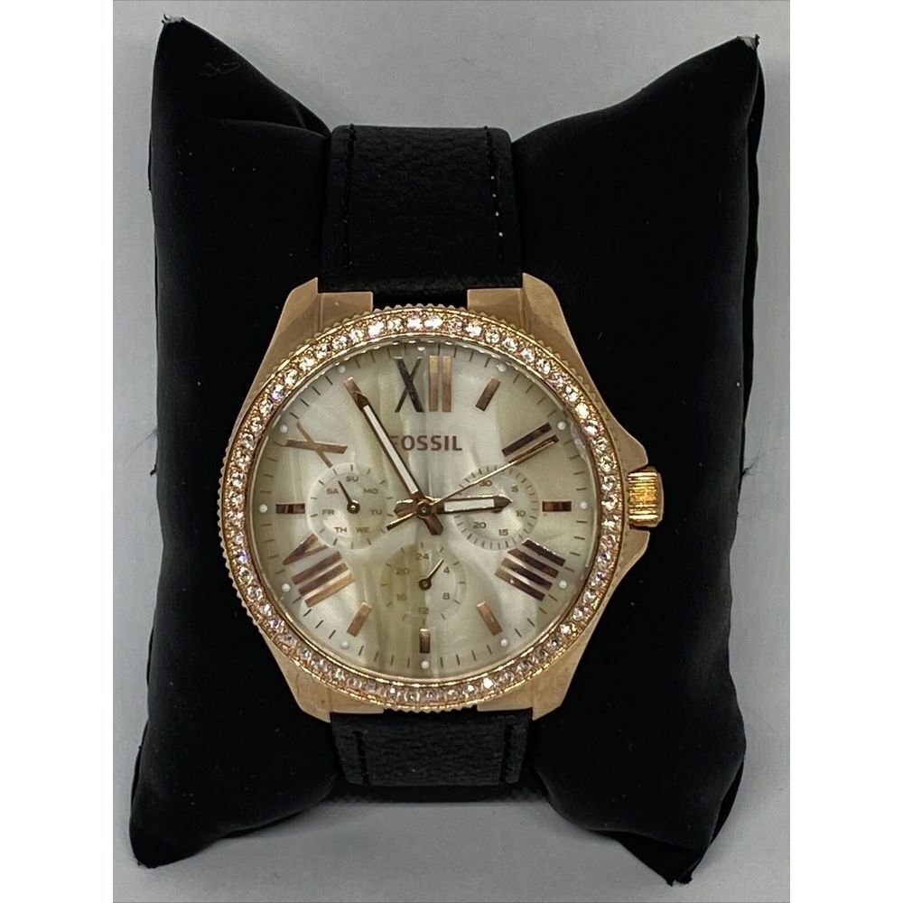 Fossil Cecile AM4616 Women's Black Leather Beige Analog Dial Quartz Watch BP758